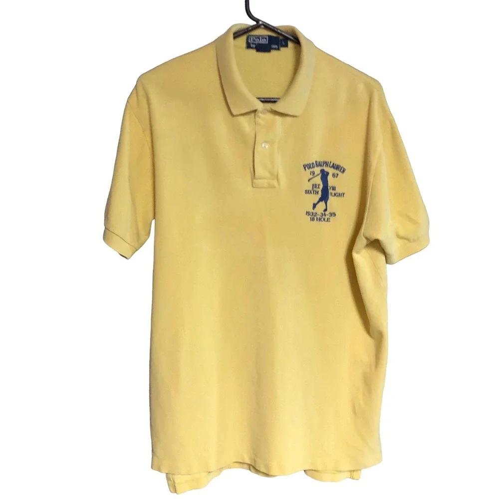Vintage Polo Ralph Lauren Shirt Sixth Flight 18 Hole Golf Yellow Men's‎ Large